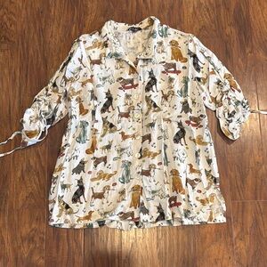 John Mark Dog Print Button-Up Linen Shirt - L